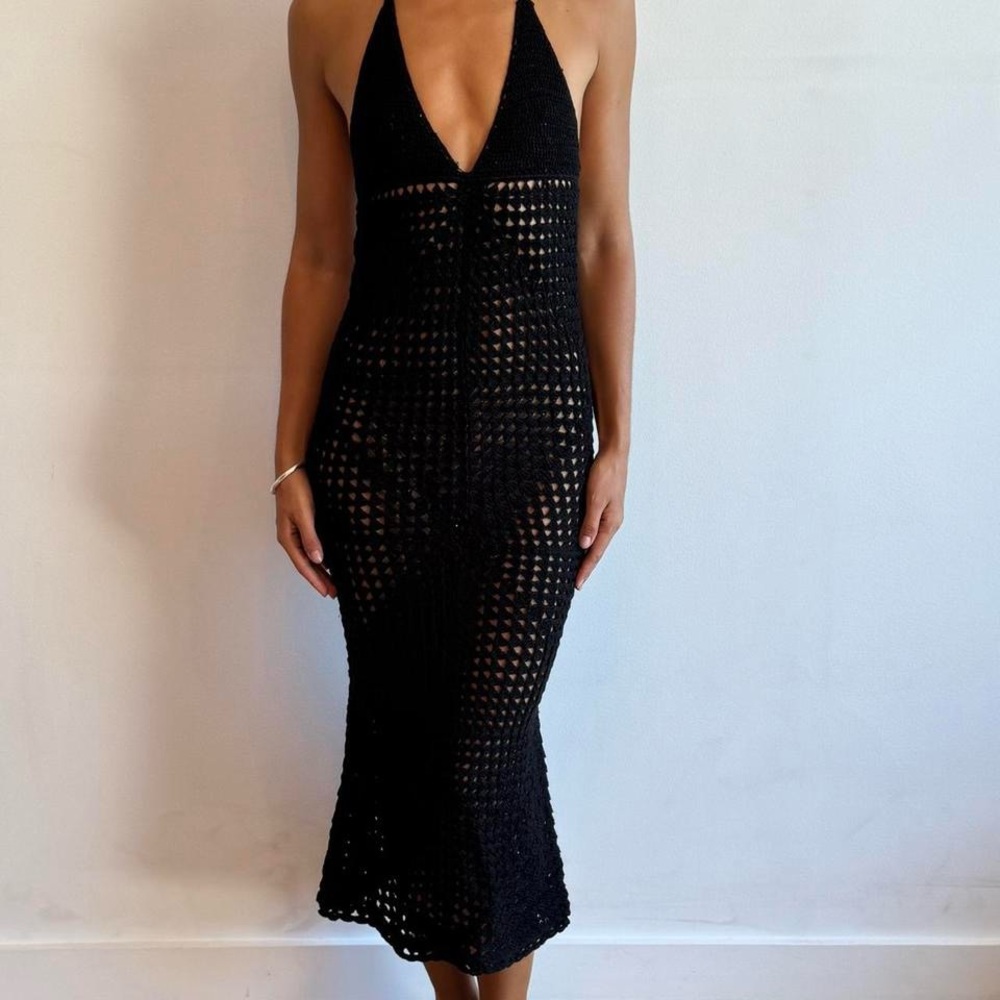 Akoia Swim Black Crochet Midi Dress